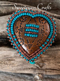 Turquoise copper heart beaded badge reel