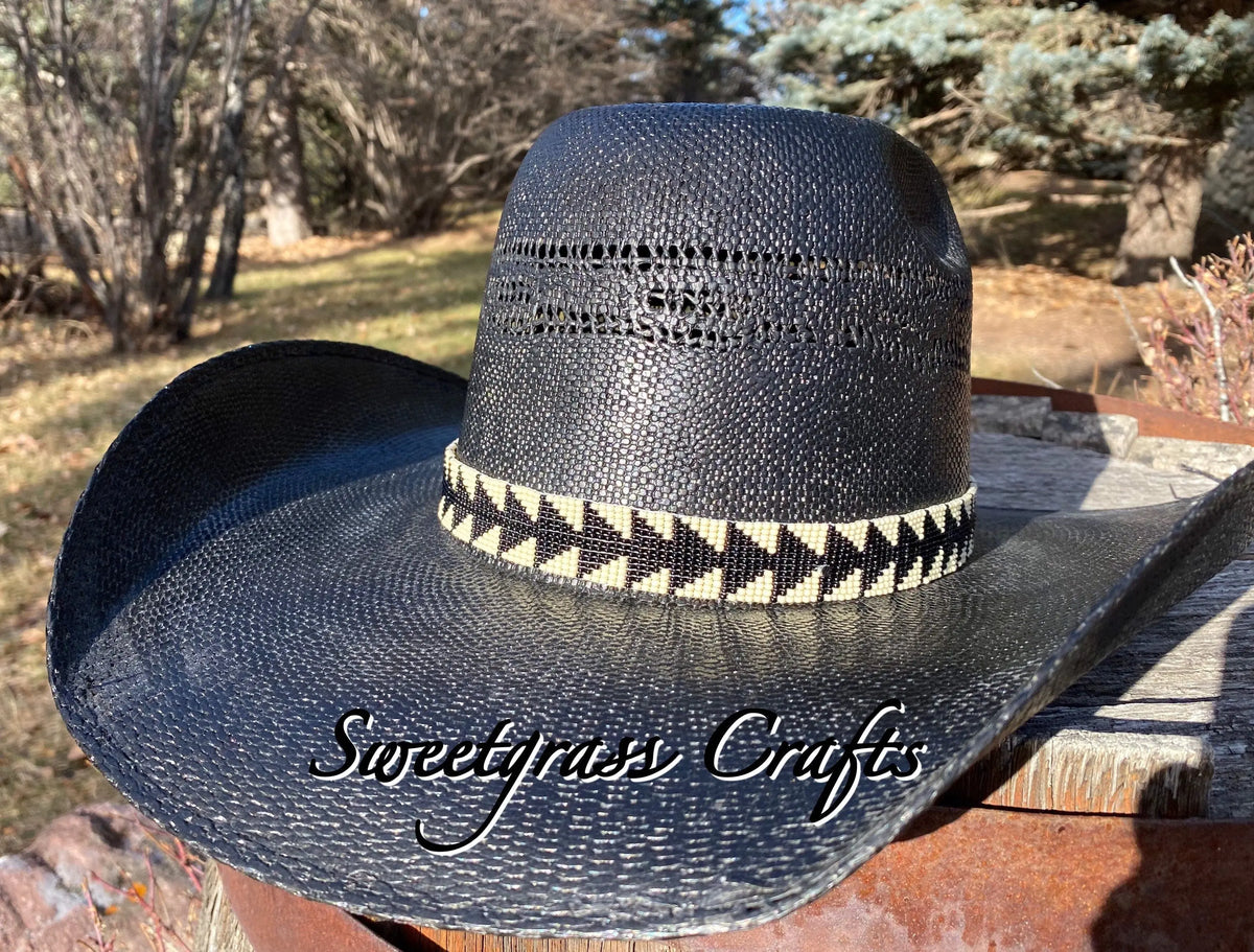 Native American Beaded Cowboy Hat band, Black Western  display picture 2