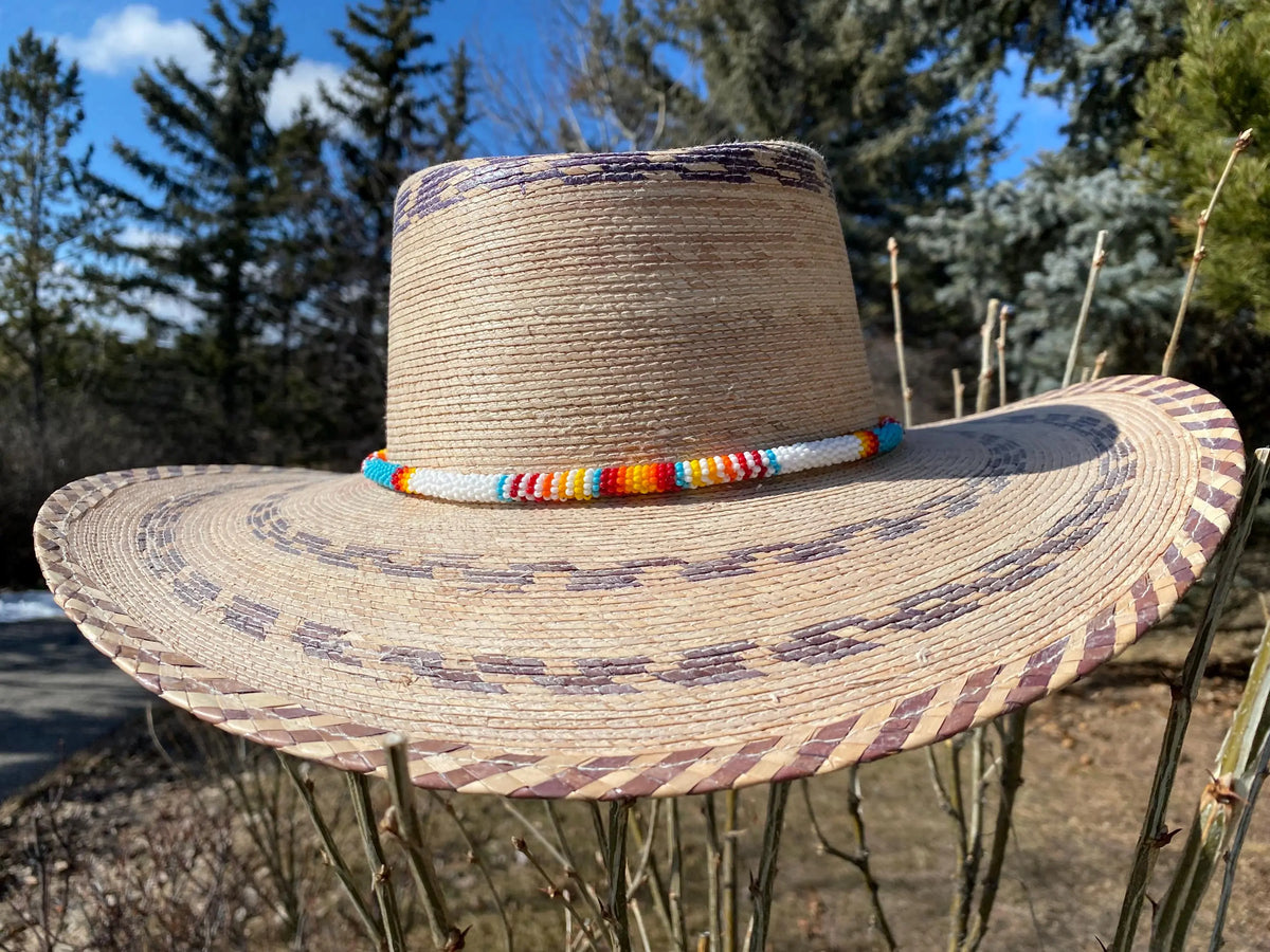 Turquoise blue round beaded hat indigenous hat cowboy hat 