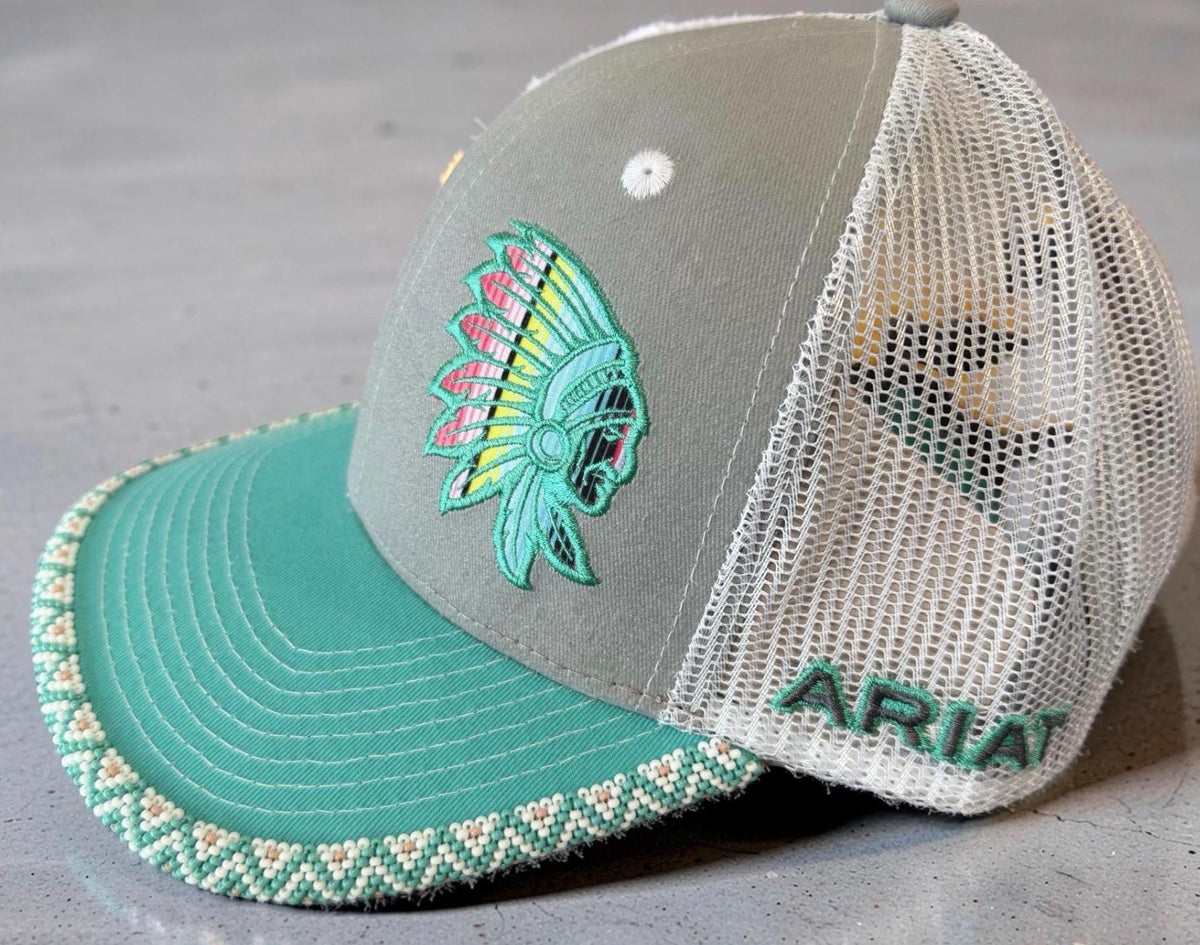 Beaded Ariat Turquoise Chief baseball cap, Native American 