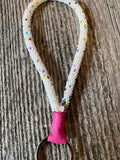 Confetti Beaded key chain, 6” wristlet beaded keychain, Beaded wristlet, beaded key fob, Sprinkles, white wristlet