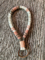 Pink key chain, 5” wristlet beaded keychain, Beaded pink & pearl wristlet, beaded key fob, Native Beadwork, wristlet