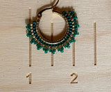 1” gold & green beaded hoop earrings, beaded hoop earrings, Native beaded earrings, summer earrings, statement earrings, green hoops