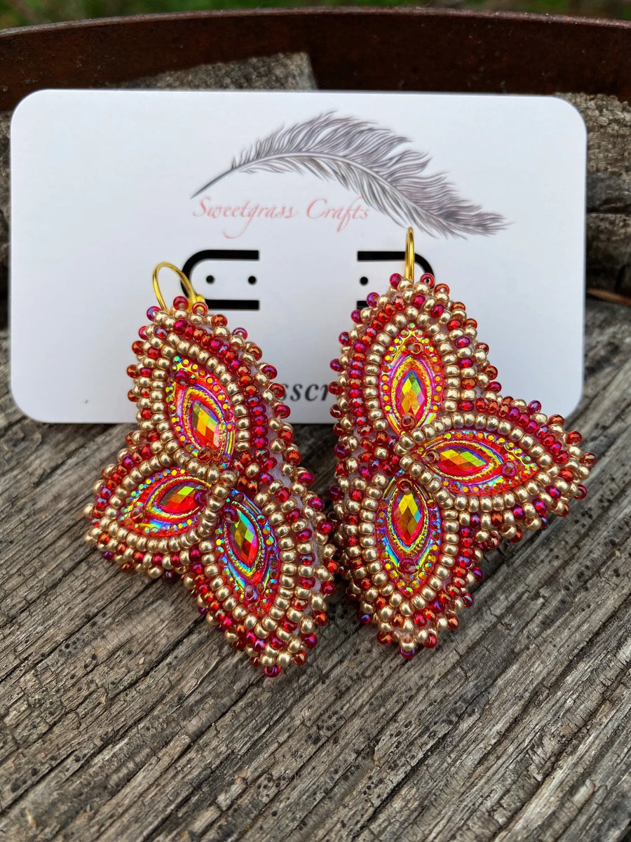 Red & gold beaded earrings – Sweetgrass Crafts