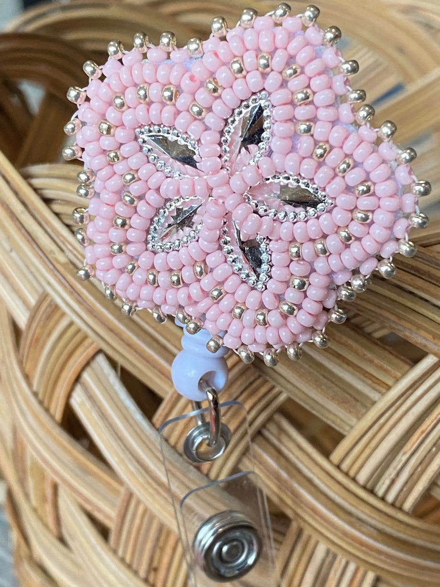 Pink & silver badge reel – Sweetgrass Crafts