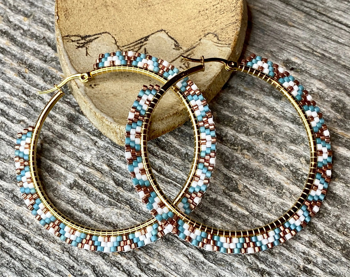 2” copper & blue beaded hoop earrings, lightweight southwestern style – Sweetgrass  Crafts