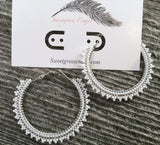 silver & white 2" inch hoop earrings