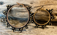 Black & gold beaded spike 2” hoop earrings