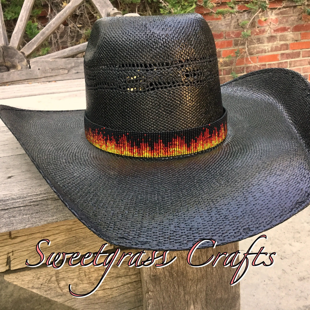 Beaded fire hat band- going thru hell hatband – Sweetgrass Crafts