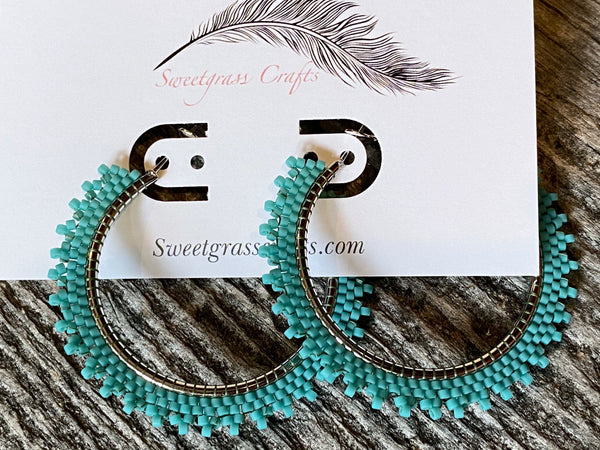 2" inch turquoise beaded hoop earrings