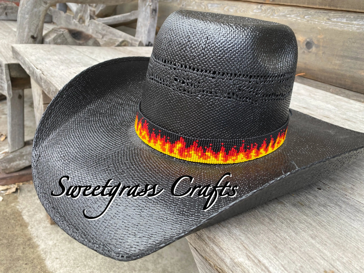 Beaded fire hat band- going thru hell hatband – Sweetgrass Crafts