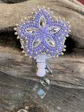 Beaded purple & silver badge reel, Native American beaded badge holder, Indigenous beadwork, beaded ID holder, ID card reel Sweetgrass Crafts