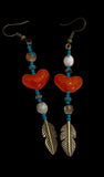 Spiny oyster with orange glass heart minimalist bar earrings Sweetgrass Crafts