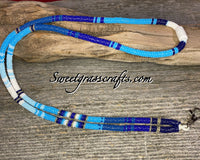 Beaded blue & white lanyard, - Sweetgrass Crafts