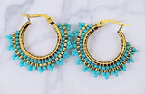1” gold & turquoise bluebeaded hoop earrings, blue beaded hoop earrings, Native beaded earrings, summer earring, Sweetgrass Crafts