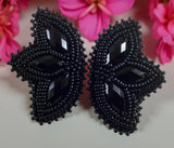Native American beaded black earrings, black beaded earrings, butterfly earrings, unique beaded earrings, black flower earrings Sweetgrass Crafts