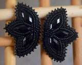 Native American beaded black earrings, black beaded earrings, butterfly earrings, unique beaded earrings, black flower earrings Sweetgrass Crafts