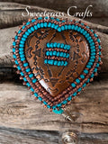 Turquoise copper heart beaded badge reel