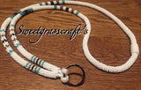 White, teal & black beaded safety lanyard, breakaway lanyard, Badge holder, long keychain, ID holder, cruise essential