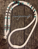 White, teal & black beaded safety lanyard, breakaway lanyard, Badge holder, long keychain, ID holder, cruise essential