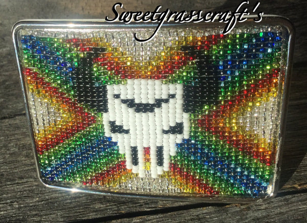 Beaded belt buckle, unisex belt buckle, Native American belt buckle, rodeo wear, western belt buckle, beaded bling, rodeo bling