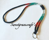 Black turquoise red white beaded safety lanyard, breakaway badge lanyard, ID holder, cruise essential
