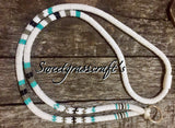 White, teal & black beaded safety lanyard, breakaway lanyard, Badge holder, long keychain, ID holder, cruise essential