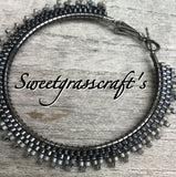 Hematite & black spiked 2 1/2’ hoop earrings, ;are black hoop earrings