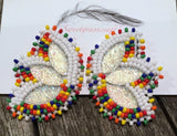 Native American white beaded earrings, crayon earrings, flower earrings, Indigenous regalia, colorful earrings