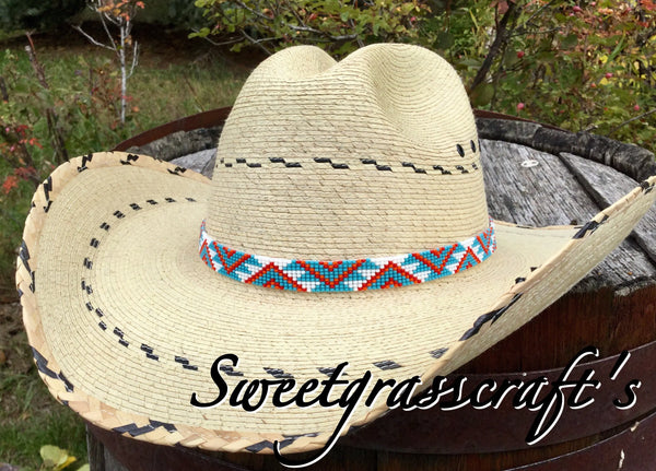 Turquoise Beaded Cowboy Hat band, Western hat band, western wear, rodeo fashion , south west beaded hat band