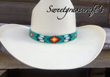 Beaded Turquoise Cowboy Hat Band, Native American Beaded Feather Cowboy Hat band, Western Hat Band, Rodeo fashion, Beaded Hat Band
