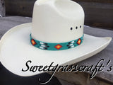 Beaded Turquoise Cowboy Hat Band, Native American Beaded Feather Cowboy Hat band, Western Hat Band, Rodeo fashion, Beaded Hat Band