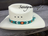 Beaded Turquoise Cowboy Hat Band, Native American Beaded Feather Cowboy Hat band, Western Hat Band, Rodeo fashion, Beaded Hat Band