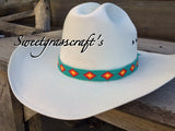 Beaded Turquoise Cowboy Hat Band, Native American Beaded Diamond Cowboy Hat band, Western Hat Band, Rodeo fashion, Beaded Hat Band