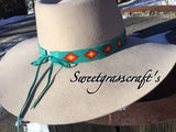 Beaded Turquoise Cowboy Hat Band, Native American Beaded Diamond Cowboy Hat band, Western Hat Band, Rodeo fashion, Beaded Hat Band