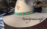 Beaded Turquoise Cowboy Hat Band, Native American Beaded Diamond Cowboy Hat band, Western Hat Band, Rodeo fashion, Beaded Hat Band