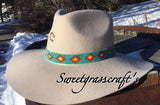 Beaded Turquoise Cowboy Hat Band, Native American Beaded Diamond Cowboy Hat band, Western Hat Band, Rodeo fashion, Beaded Hat Band