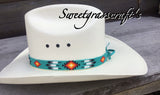 Beaded Turquoise Cowboy Hat Band, Native American Beaded Feather Cowboy Hat band, Western Hat Band, Rodeo fashion, Beaded Hat Band