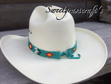 Beaded Turquoise Cowboy Hat Band, Native American Beaded Feather Cowboy Hat band, Western Hat Band, Rodeo fashion, Beaded Hat Band