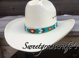 Beaded Turquoise Cowboy Hat Band, Native American Beaded Feather Cowboy Hat band, Western Hat Band, Rodeo fashion, Beaded Hat Band