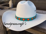 Beaded Turquoise Cowboy Hat Band, Native American Beaded Diamond Cowboy Hat band, Western Hat Band, Rodeo fashion, Beaded Hat Band