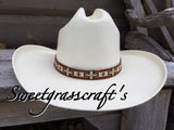 Beaded brown western cross hat band, Brown & cream Navajo cross hatband, southwestern beaded hatband