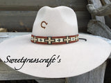 Beaded brown western cross hat band, Brown & cream Navajo cross hatband, southwestern beaded hatband