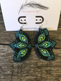 Hypoallergenic Native American Beaded Black Earrings, Indigenous beadwork, beaded matte black & teal earrings, teal earrings, unique earring