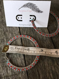 3 inch beaded turquoise & red hoop earrings
