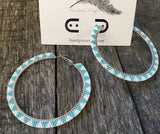 Large turquoise beaded hoop earrings, beaded hoop earrings, Indigenous earrings, turquoise earrings, statement earrings, 3” hoops