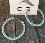 Large turquoise beaded hoop earrings, beaded hoop earrings, Indigenous earrings, turquoise earrings, statement earrings, 3” hoops