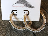 2” gold & white beaded hoop earrings