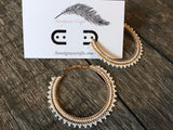 2” gold & white beaded hoop earrings