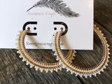 2” gold & white beaded hoop earrings